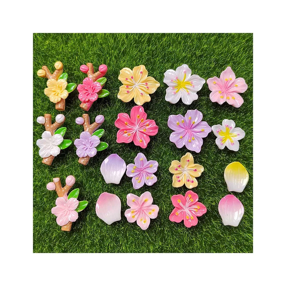 Assorted Kawaii Cherry Blossom Flatback Resin Cabochons Slime Charms Mixed Flower Cherry Blossom Jewelry Making Supply