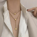 G680 Women Jewelry Stainless Steel Circle Bead Pendant Layer Necklace