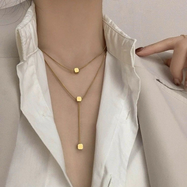 G680 Women Jewelry Stainless Steel Circle Bead Pendant Layer Necklace