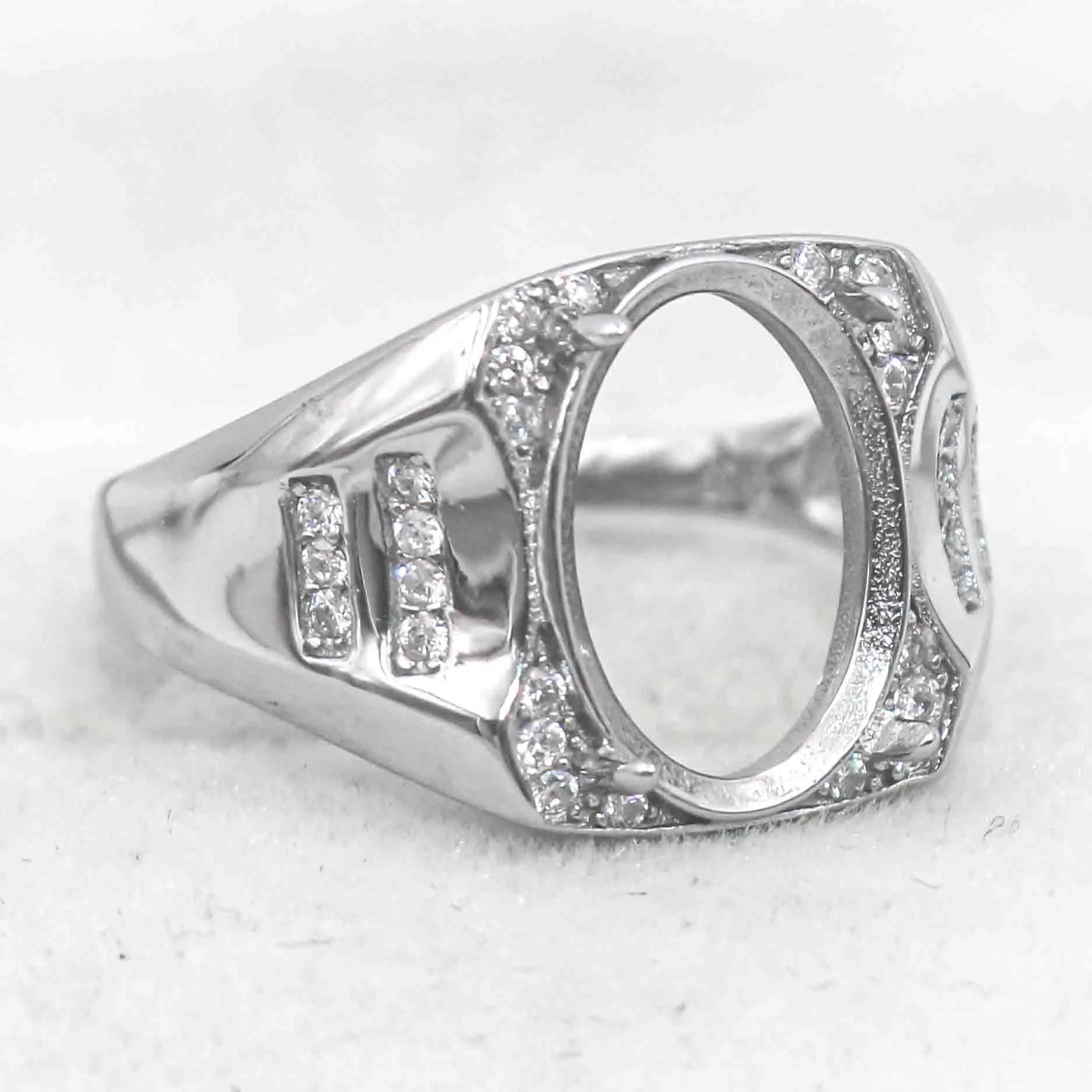 Sterling Silver 10*14mm Semi Mount Men's Ring Frame Empty Blank Claw Setting S925 Base Holder Without Center Stone for DIY Inlay