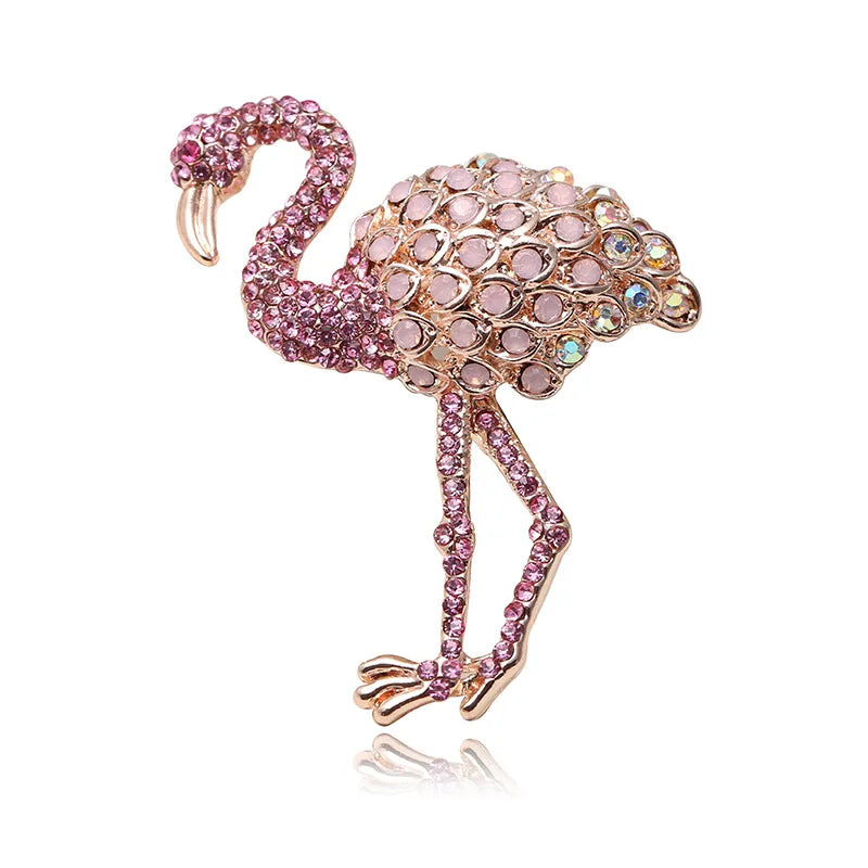 Wholesale Flamingo Brooch Pin Girls' Rhinestone Animal Brooch Party Clothes Decoration Plated Crystal Diamond Bags Accessories