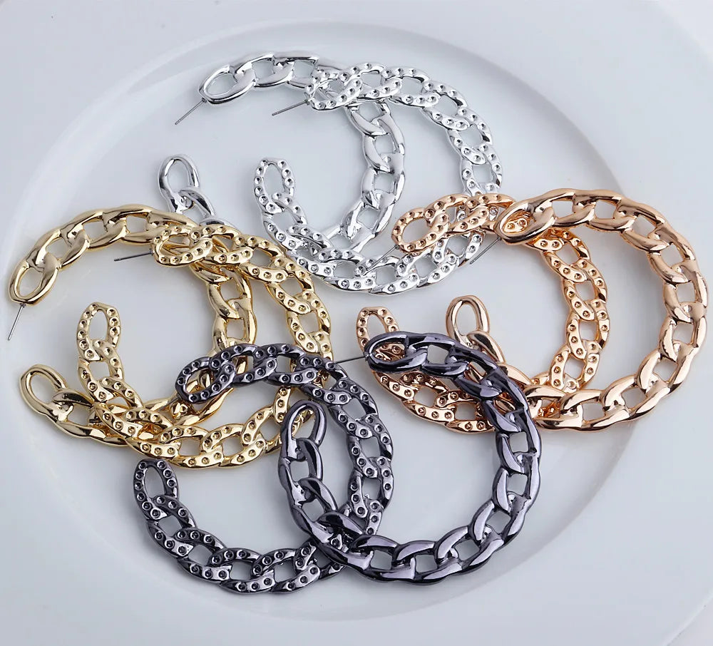 New Trend Super Size Personality Retro Exaggerated Style C - Shaped Metallic Texture Acrylic Hoop Earrings for Women