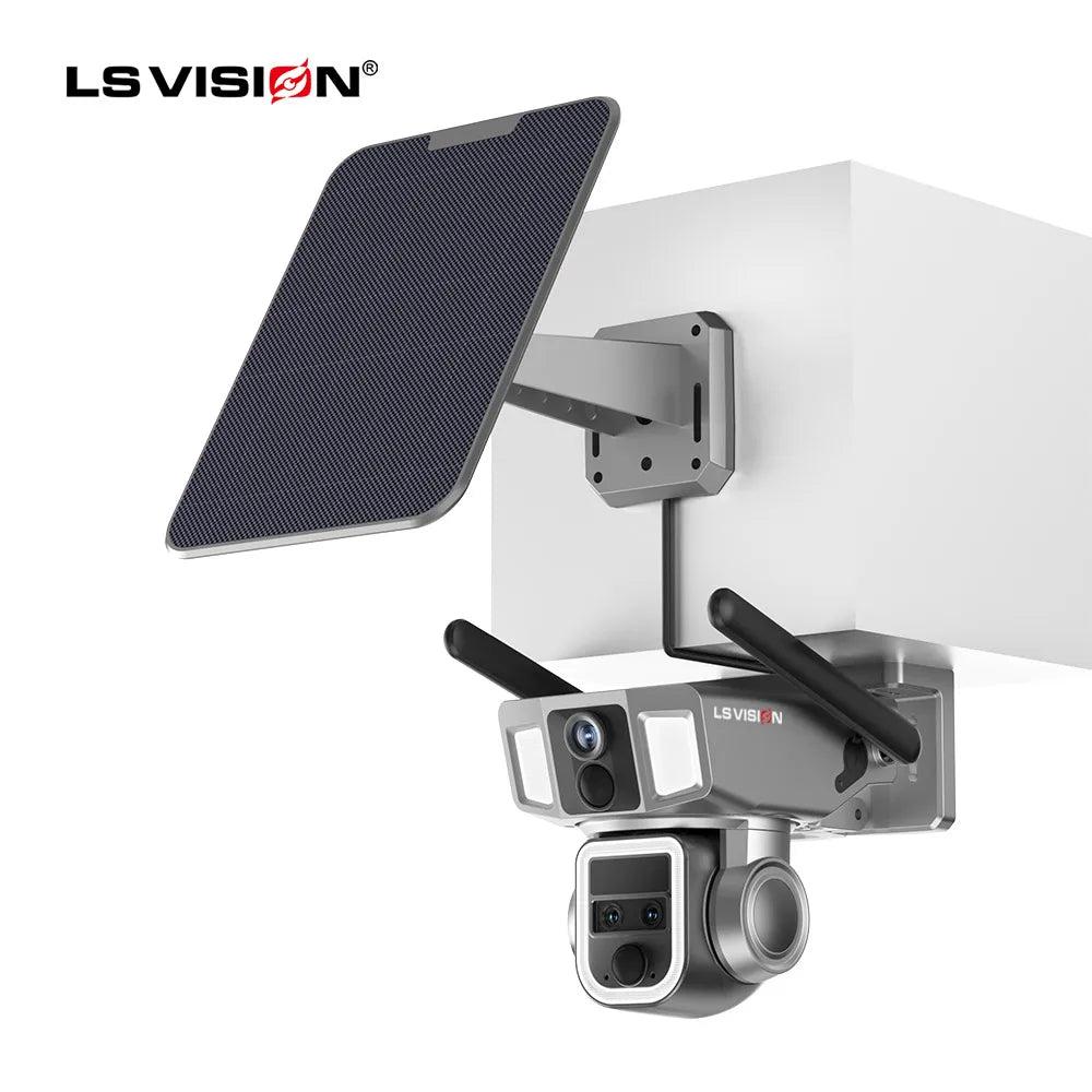LS VISION 4mp Dual Network Wifi 4G 2 in 1 Solar Cameras with 10X Zoom 9w Solar Panel Outdoor Security Camera
