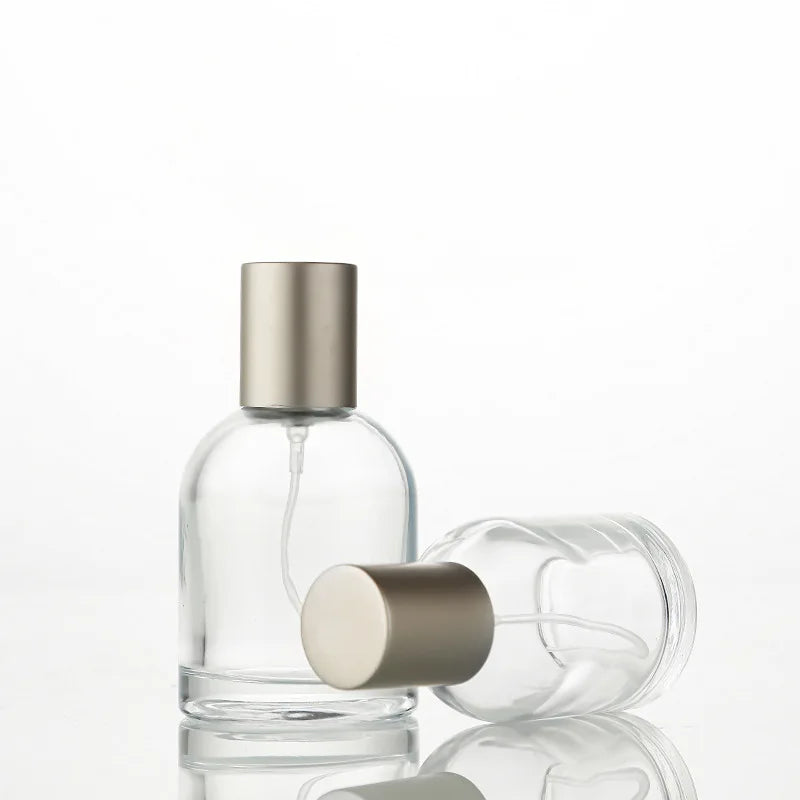 Round Glass Perfume Bottles (30ml 50ml 100ml) with Thick Bottom & Pump Sprayer Screen-Printed Surface Frosting Jiangsu