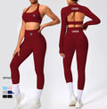 Wholesale High Quality Seamless 3 Piece Womens Yoga Sets Long Sleeve Top Yoga Set for Women