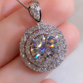 Long Necklaces for Women Silver Plated Round Pendant Sweater Accessory Fashion Statement Jewelry Crystal Necklace