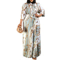 2022 Hot Sale Autumn Ladies Printed Dress With Belt Women's Plus Size Dress High Waist Long Sleeve Dress