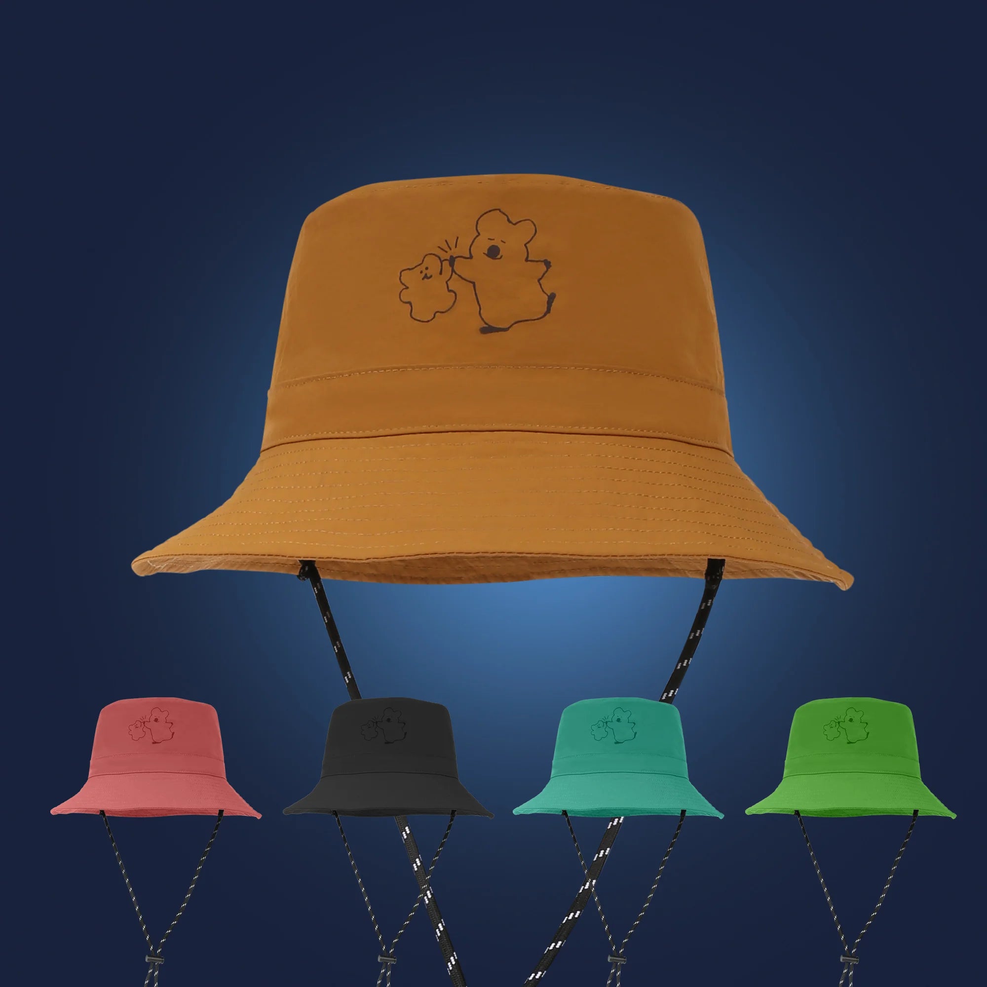 Custom Bucket Hat Polyester Quick Dry Foldable Cartoon Print Fisherman Hats Waterproof Adjustable Bucket Hat with Tied  String