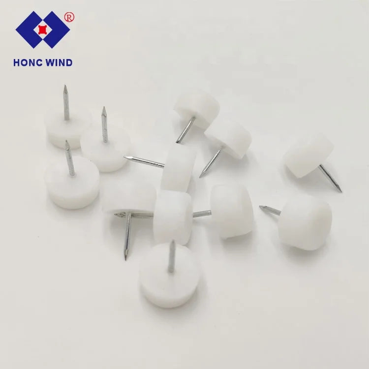 White Nylon Plastic Chair Leg Feet Pad 18 x 9.5mm Tack Glide Nail for Furniture for Kitchen Living Room Bedroom Table Leg