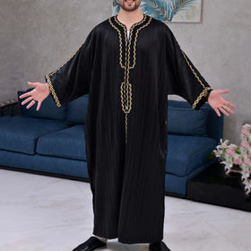 M-4XL Printed Pattern African Ethnic Style Robe Shirt Regular Loose Fitting Shirt Robe Striped Muslim Shirt Robe