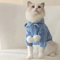 Spring/Autumn Dog Blue Pom-Pom Hoodie Sweater for Small/Medium Dogs - Teddy Pomeranian Knitted Cat and Dog Clothing
