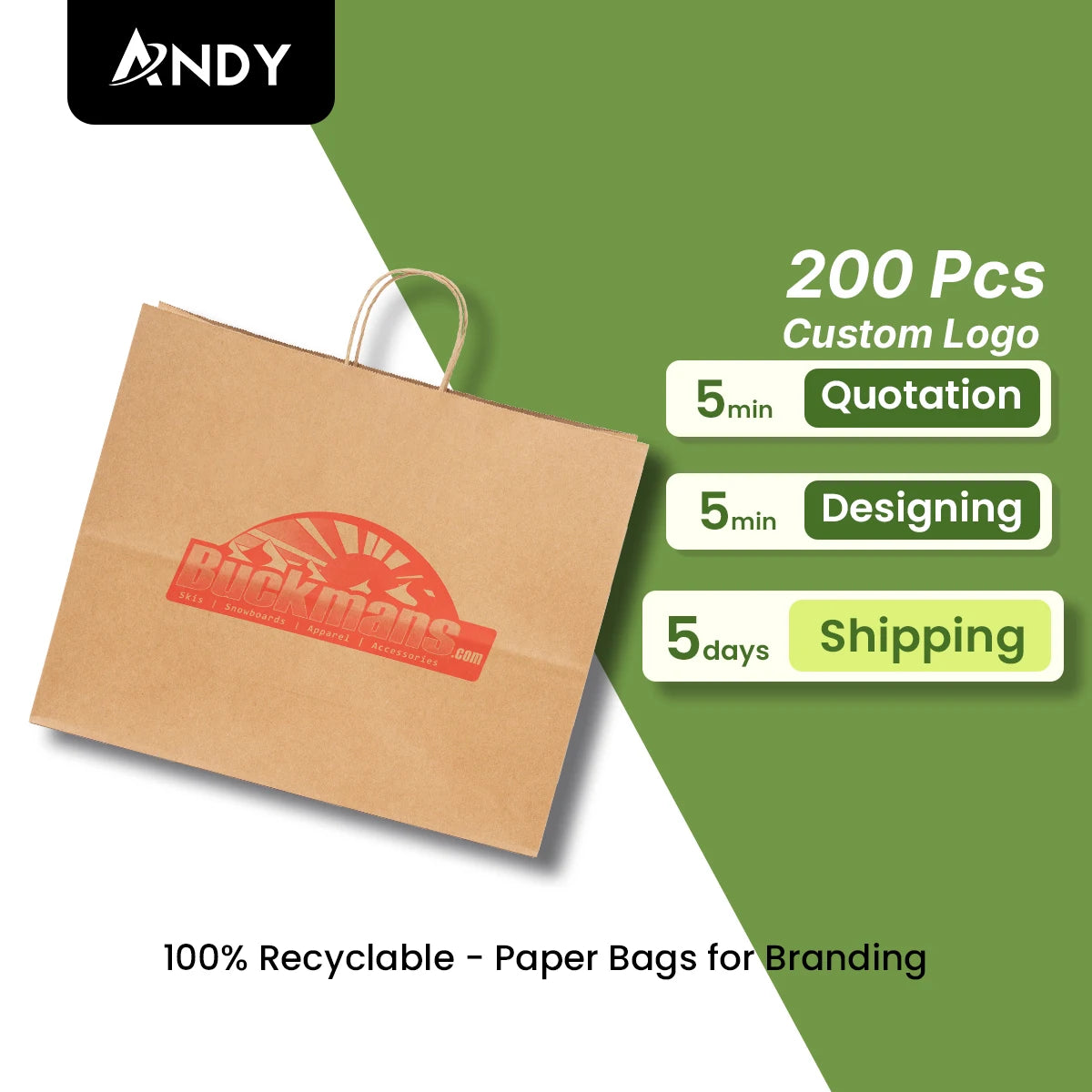 Custom Eco-Friendly Kraft Shopping Paper Bag Your Own Logo Printed Classic Style Gift Packaging for Clothing