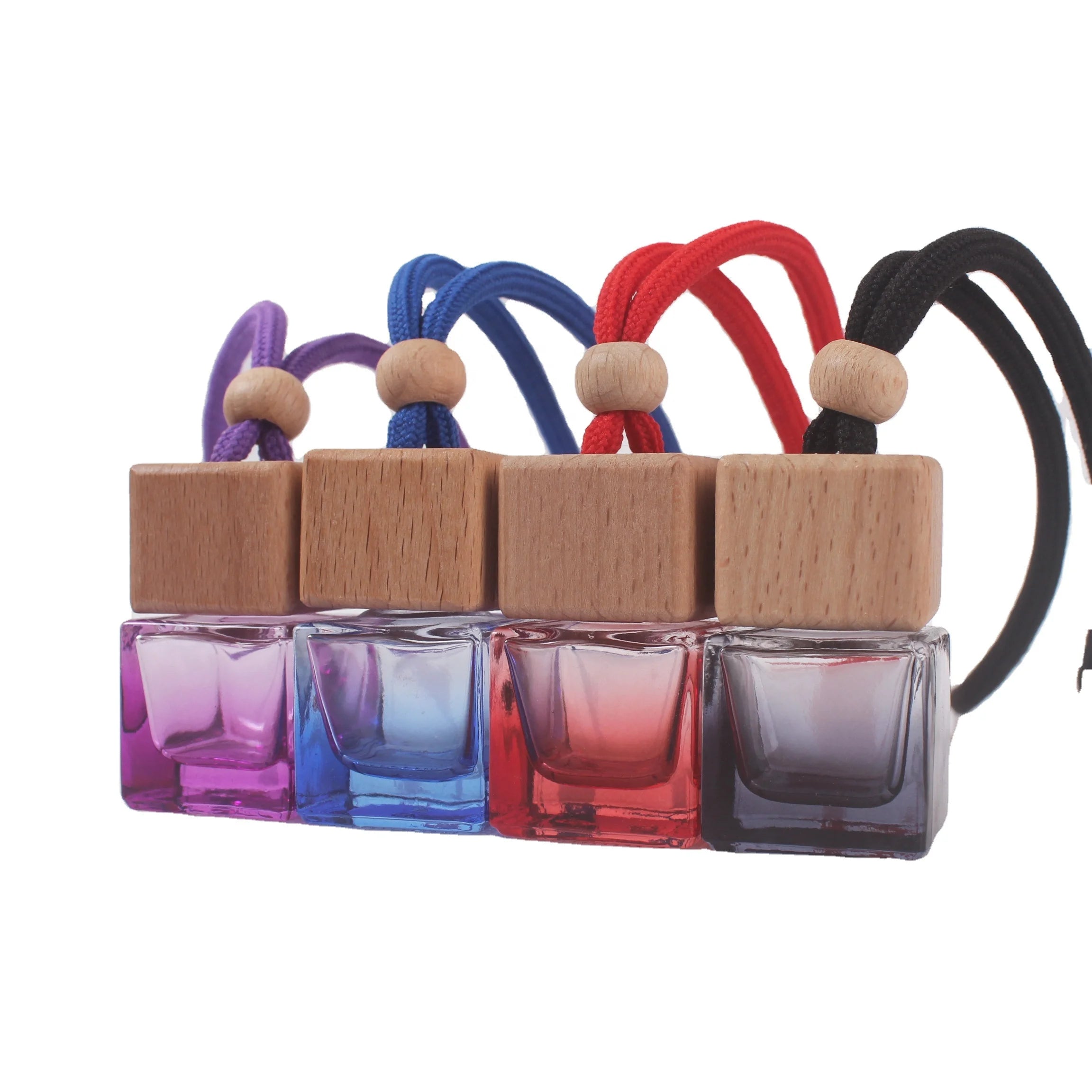 6ml Black Perfume Bottle Ready Stock Colored Glass Bottle Rearview Mirror Hanging Rope Wood Cover Car Diffuser Perfume Bottle