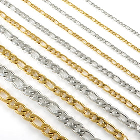 Wholesale 3 MM Gold Plating Figaro Chain Necklace Waterproof Stainless Steel Figaro Chain Necklace for Women