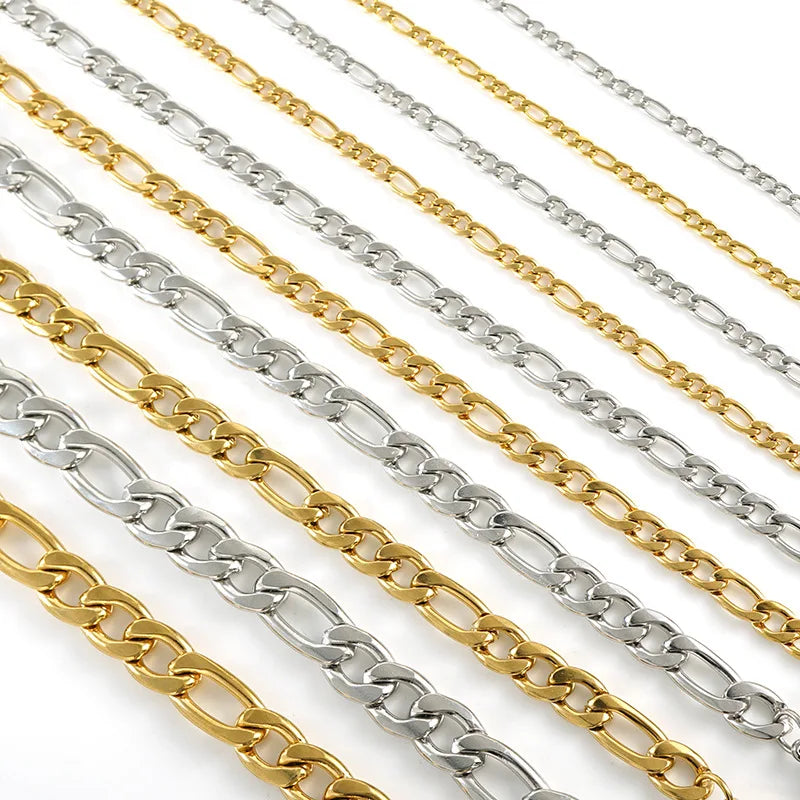 Wholesale 3 MM Gold Plating Figaro Chain Necklace Waterproof Stainless Steel Figaro Chain Necklace for Women