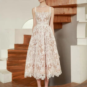 Boutique Wholesale 2026 Spring Light Luxury Elegance Embroidery Waistband Mid Length Elegant Women's Dress