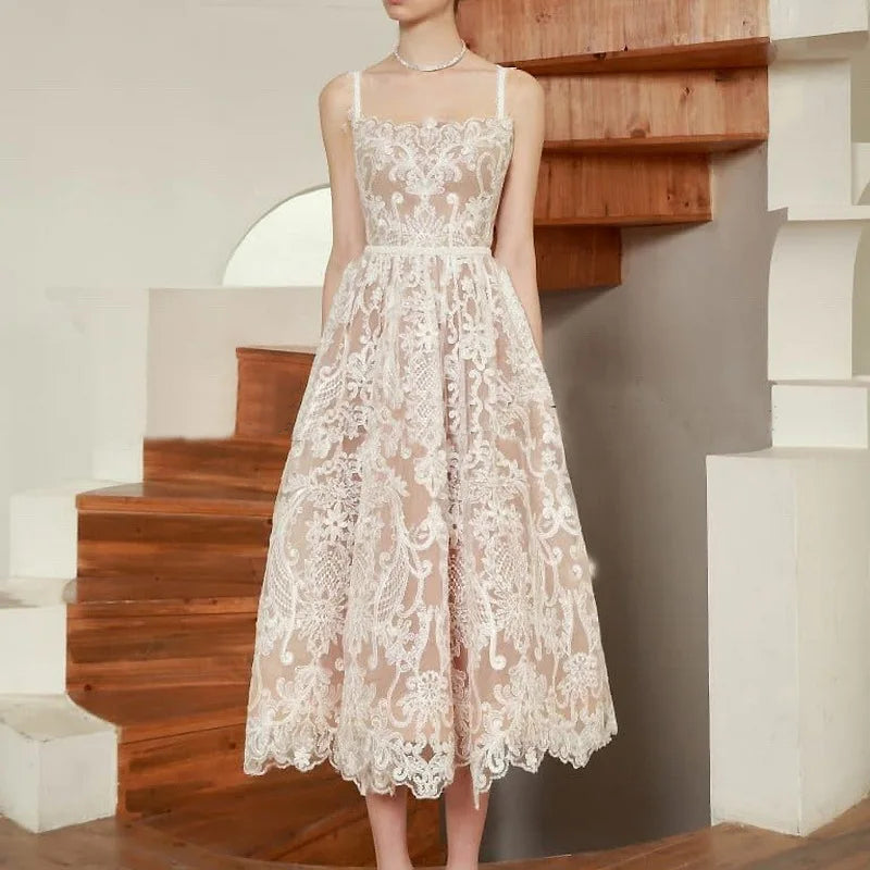 Boutique Wholesale 2026 Spring Light Luxury Elegance Embroidery Waistband Mid Length Elegant Women's Dress