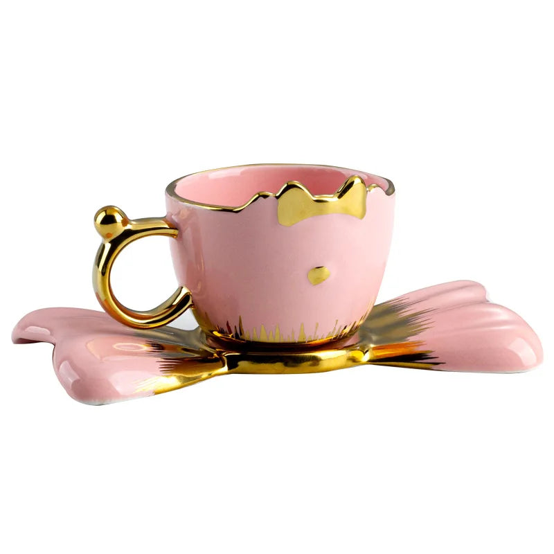 Zogifts Cup and Saucer Set Creative Bag Shape Dim Sum Ceramic Plate Business Gift Coffee Mugs With Tray