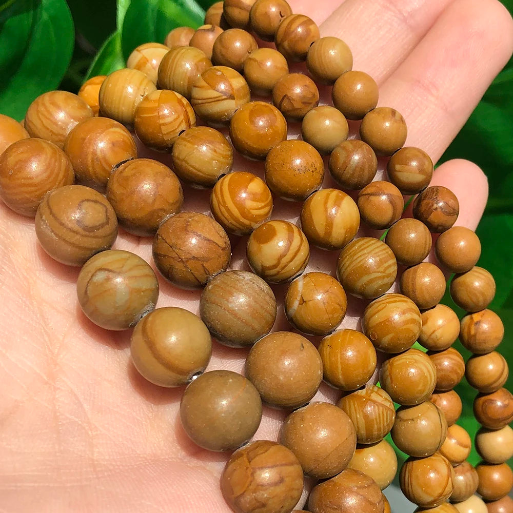 Wholesale Natural Semi Gemstone 4/6/8/10/12mm Yellow Wood Stripe Stone Loose Beads for Jewelry Making DIY Necklace Bracelet