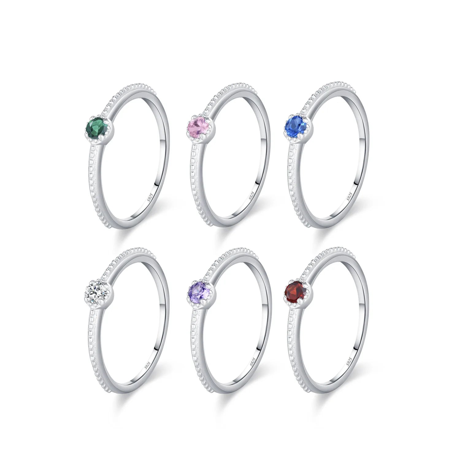 SPJ Fashion 925 Sterling Silver Women's Rainbow Zircon Ring Rhodium Plated Colored Jewelry Wedding Engagement Party Anniversary