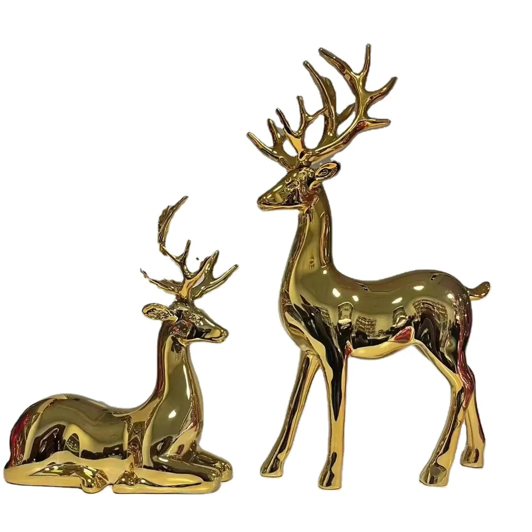 Set of 2 Christmas Reindeer Statues Modern Blue Gold White Home Decor Large Reindeer Christmas Table for Decorating