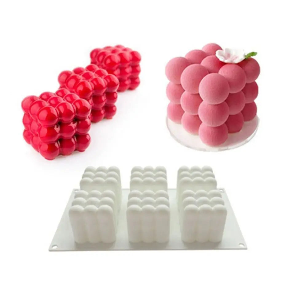 DIY  Easy -Release  Durable  Non Stick  6 Cavity   Large Bubble 3D Magic Box  Silicone Candle Mold Cake Mousse Mold
