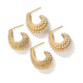 Jachon 18K Gold Plated Pearls Zirconia Hoop Earring Stainless Steel Full CZ Stone Cubic Earrings Fine Jewelry Earrings