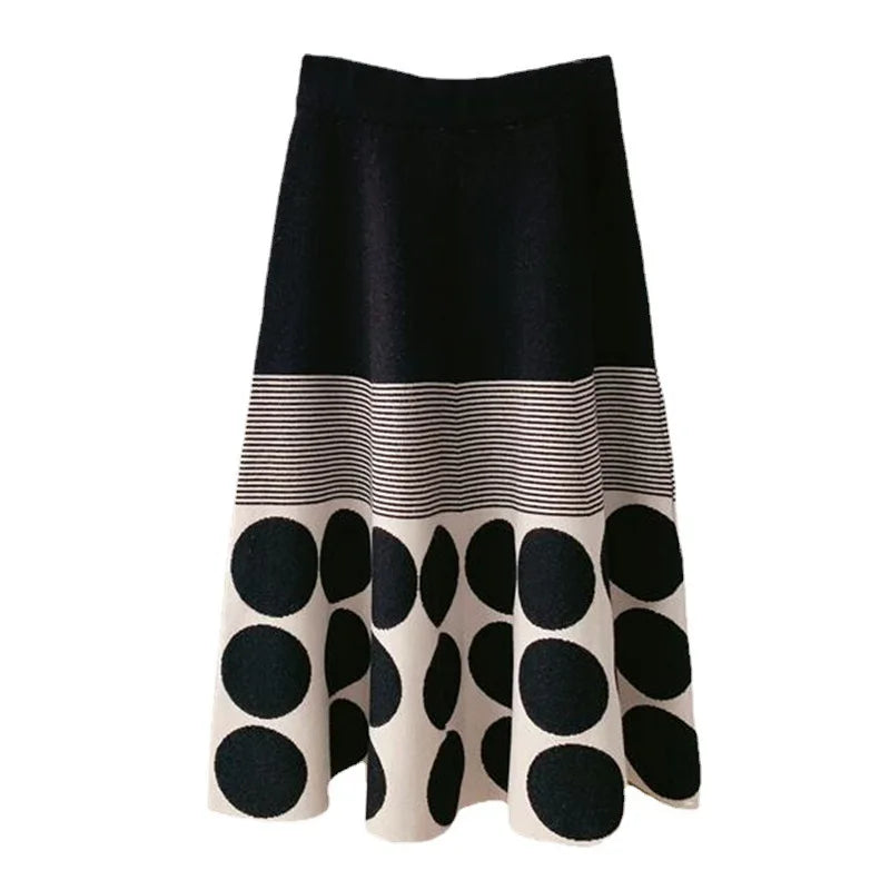 Boutique Wholesale 2026 Spring European and American Fashion Polka Dot Knitted High Waisted Elastic A-line Pleated Women's Skirt