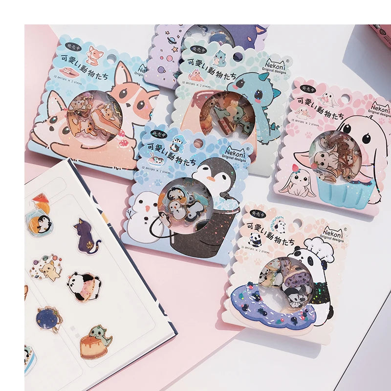 Nekoni  Cute Waterproof  Cartoon Girly  Sticker Flakes for Journal  Animal Stationary Stickers Pack