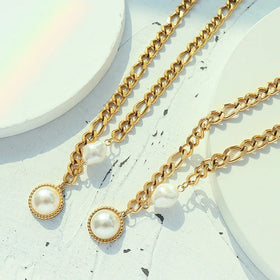 Chain Fresh Water Pearl 18k Gold Plated Clavicle Stainless Steel Opal Pendant Choker Necklace Collier En Acier Inoxydable