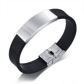 Custom Engraved Men Silicone Stainless Steel Blank bar Bracelet for Engraving