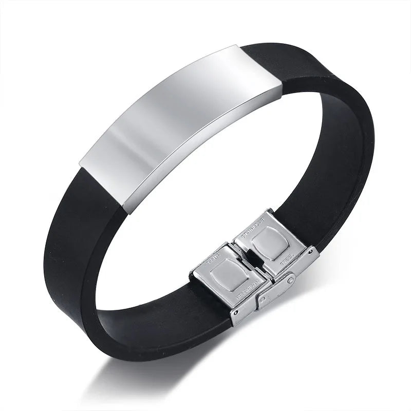 Custom Engraved Men Silicone Stainless Steel Blank bar Bracelet for Engraving