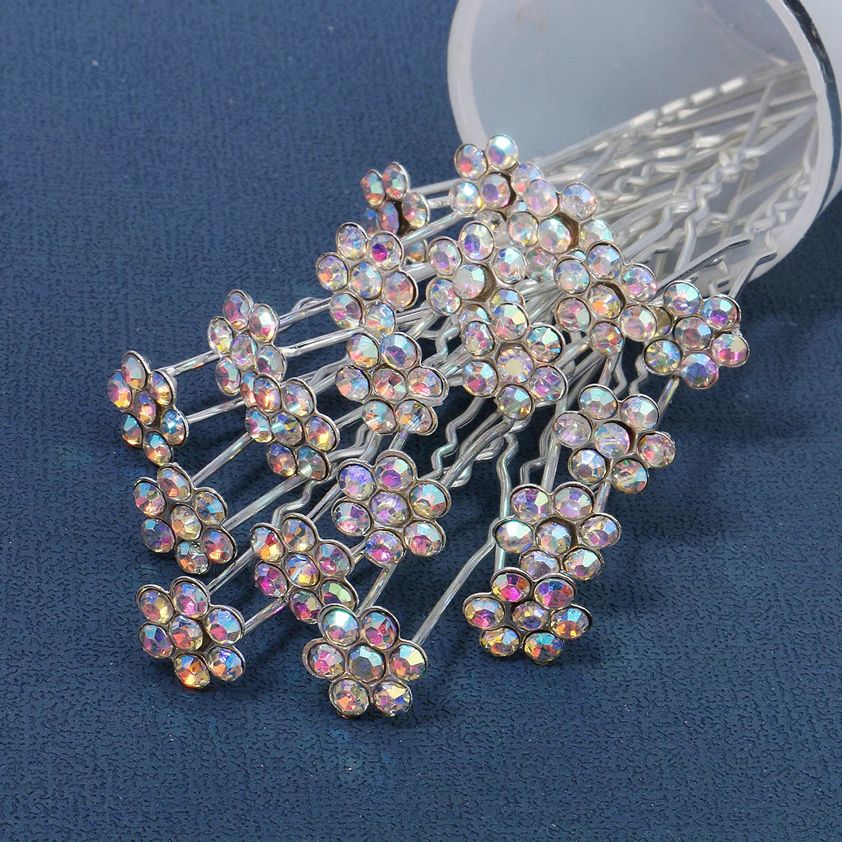20Pieces Set Rose Flower Hair Jewelry Set Accessories U-Shaped Wedding Bridal AB Crystal Rhinestone Hair Pin for Women Girls