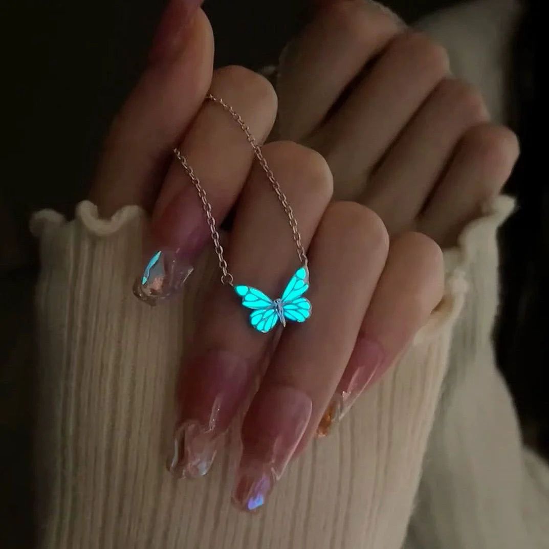 Blue Glowing butterfly Forest Aurora Collarbone Chain Necklace Wholesale N26119