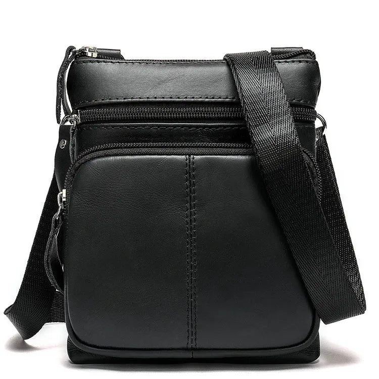 Custom Logo Vintage Man Crazy Horse Genuine Leather Zipper Small Crossbody Shoulder Wallet Bag