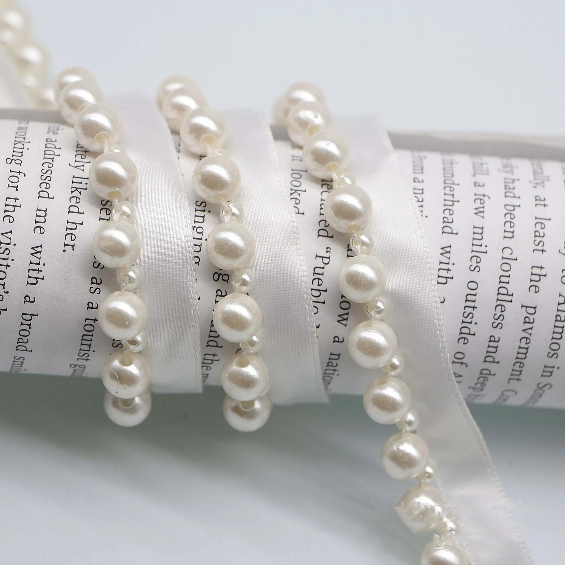 12mm Wide 10 Y Diy White Sewing Webbing Lace Ribbon Beaded Big Pearl Lace Trims Dress Edge Lace for Clothing Costume Decoration