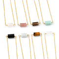 18k Gold Natural Crystal Stone Cylinder Bead Necklace 16-10mm Big Cylinder Stone Bead Chain Necklace