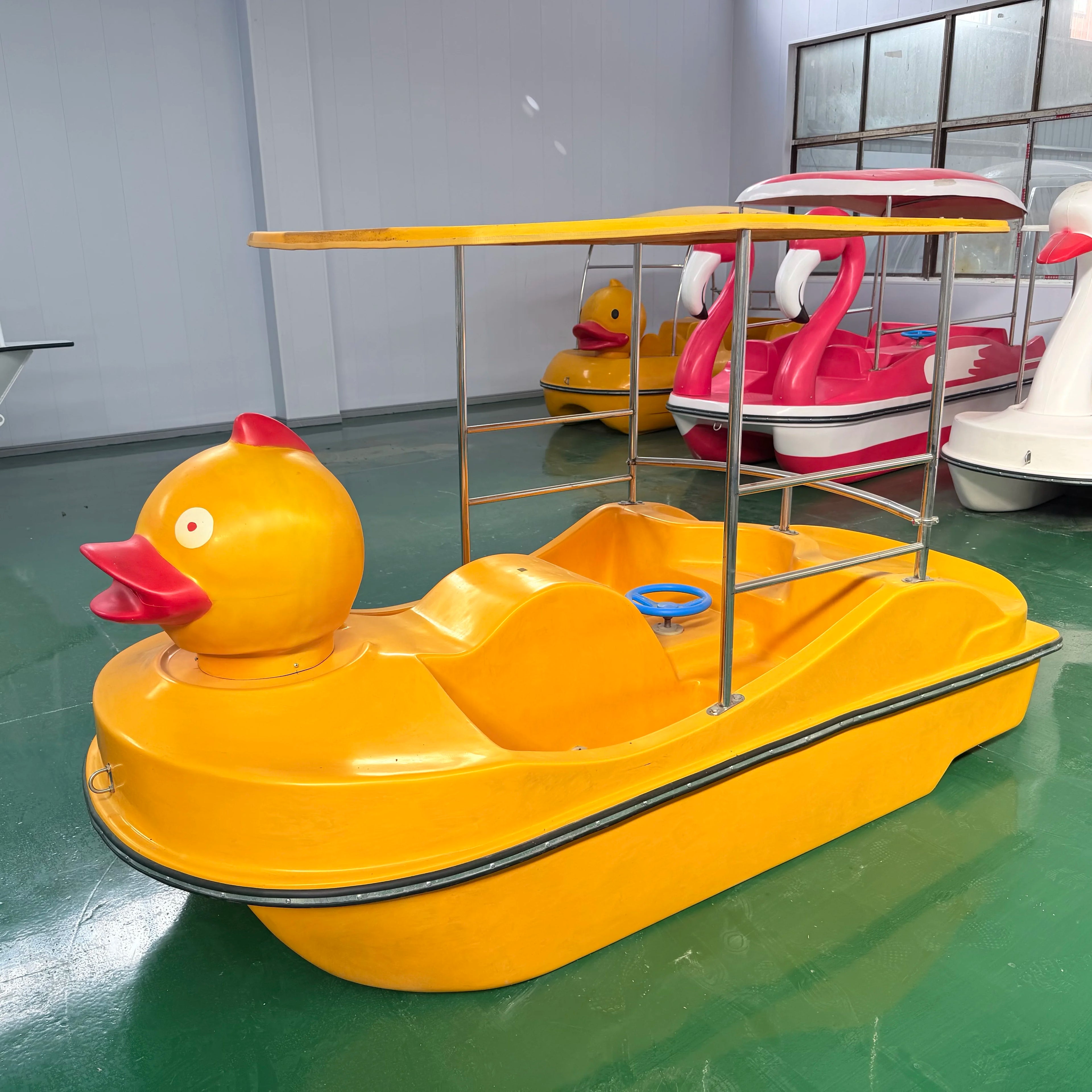 Park Water Pedal Boat Park Yellow Duck Water Pedal Boat Self Draining 4 Person Seat for Family Game Playground Go Sightseeing