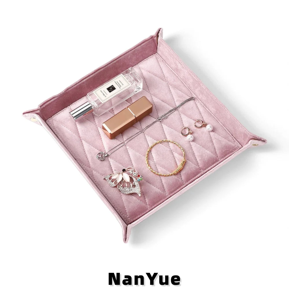 Square Diamond Quilted Snap Button Multi Size Foldable Stackable Velvet Jewelry Tray for Ring Earring Necklace Counter Display MegaBDM