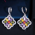 Fashion Flower Shape Cubic Zircon Christmas Gift Wedding Bride Huggie Earring for Women Long Dangle Drop Jewelry