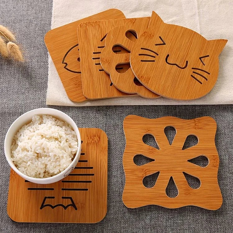 2026 New Anti-scalding Wooden Creative Insulation Mat Kitchen Hollow Table Mat Non-slip Tableware Placemat