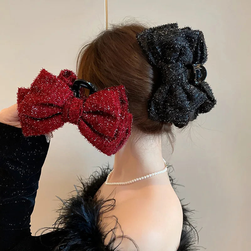 New Korean Butterfly Knot Hair Claw Fashion Exquisite Black Hair Shark Clips Women Large Versatile Hair Claw Accessories