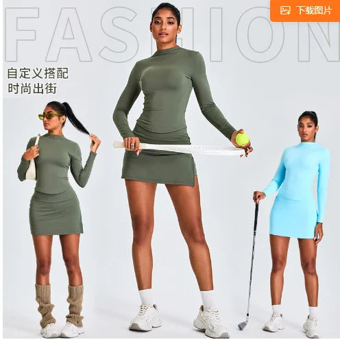 Wholesale New Long Sleeve Badminton Uniform Jogging Sportswear Dance High Quality Women Tennis Skirts Wear Fitness Yoga Set