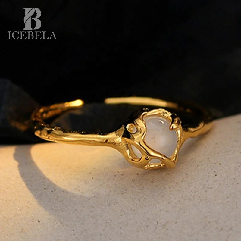 ICEBELA Jewelry Beautiful Bezel Setting Round Agate 925 Silver Minimalist Engagement Jewelry Rings for Women