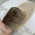 Human Hair Topper with Silk Base 100% European Virgin Hair Touppe for Woman Ombre Blonde Jewish Clip in Hair Topper
