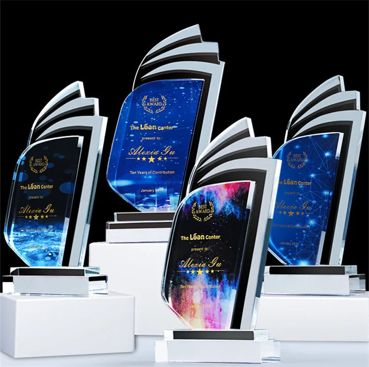 2025 Honorable ABAN CRYSTAL Custom Award Fashionable Souvenir New Design 3D K9 Glass Color Sailboat Crystal Trophy Handmade