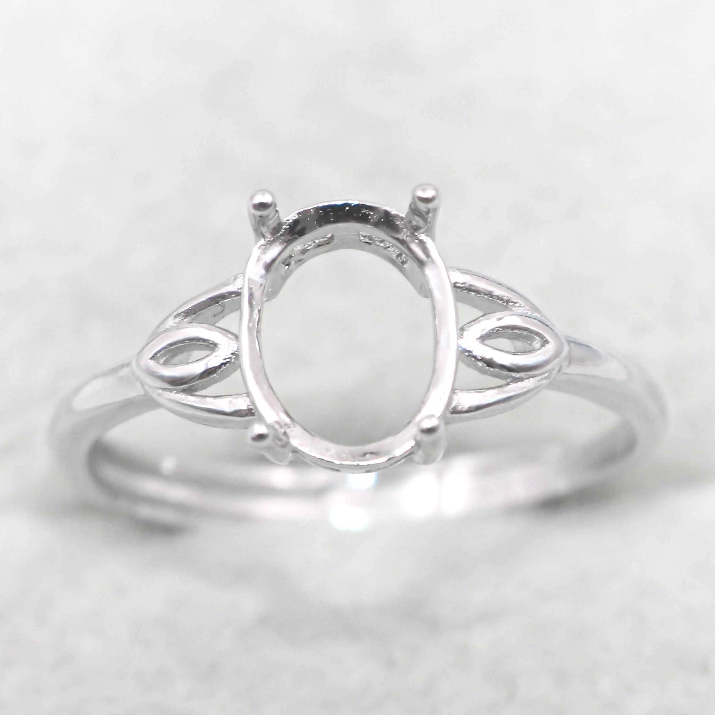 Sterling Silver 7*9mm Semi Mount Ring Empty Frame Blank Support Claw Setting S925 Base Holder Without Center Stone for DIY Inlay