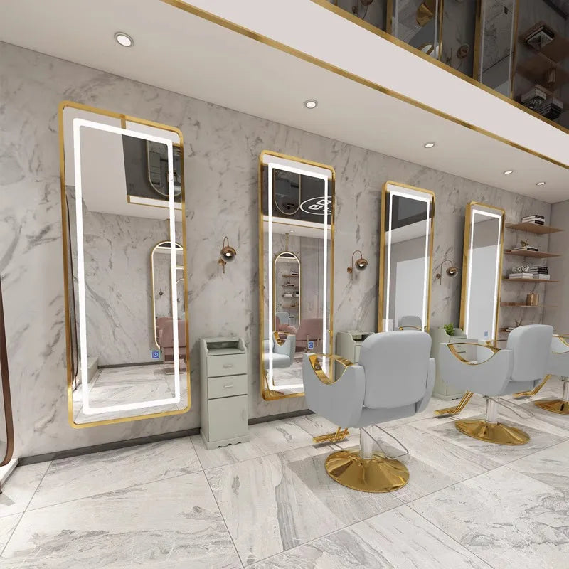 Aluminum Gold Framed Mirror with Smart Lighting New Style Hair Dressing Wall for Beauty Salon & Barber Application