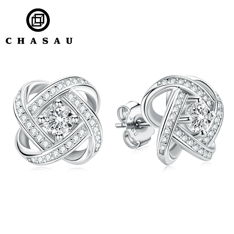 Wholesale Fashionable Factory 4mm 0.3ct Moissanite 925 Sterling Silver Women's Spiral Twist Stud Earrings
