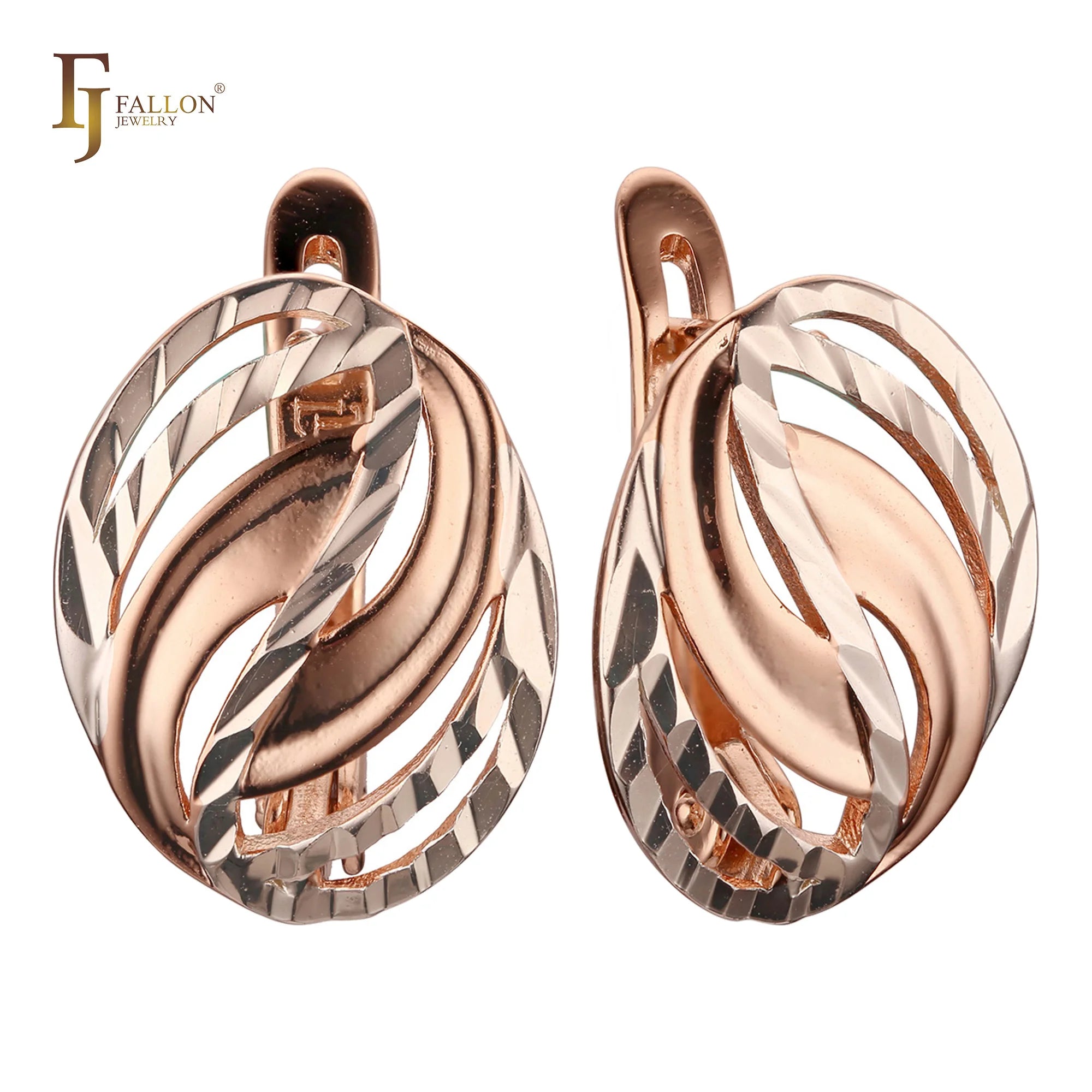 FJ Fallon Fashion Jewelry Earrings Plated in 585 Rose Gold Two Tone Brass Based